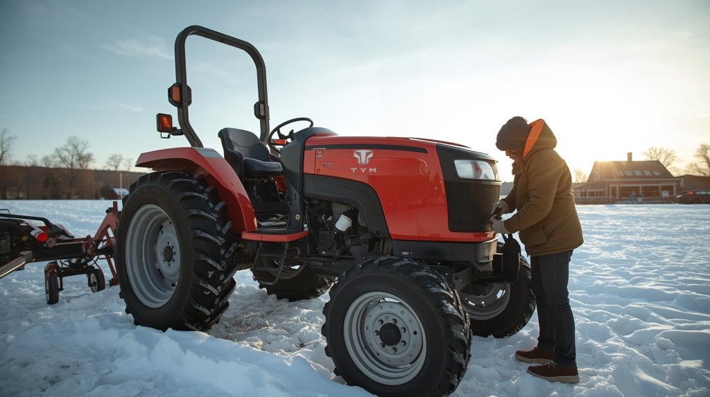 TYM tractor being checked during winter